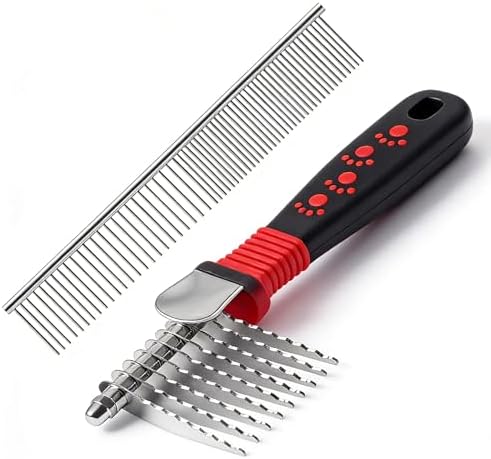 QUMY Dog Comb Kit-Dematting Rake Comb for Dogs Metal Cat Dog Grooming Brush by QUMY