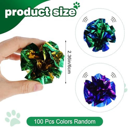 100 Pcs PVC Crinkle Balls Cat Toys 2.36" Interactive Crinkle Ball, Colorful Balls Chew Toy for Cat Chase Ball Toys Attract Cats for Indoor Cats and Kittens to Keep Fit and Active(Colors Random) - Image 2