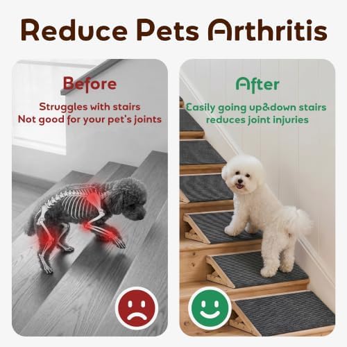 Adjustable Wooden Dog Stair Ramp, 4.3 & 5.5 Inch Height Foldable Non Slip Pet Step Ramps (2-Pack) - Image 5
