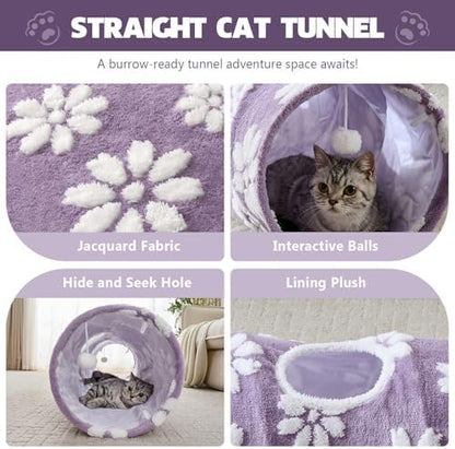 Straight Cat Tunnel for Indoor Cats 47"x12", Purple Flower - Image 2