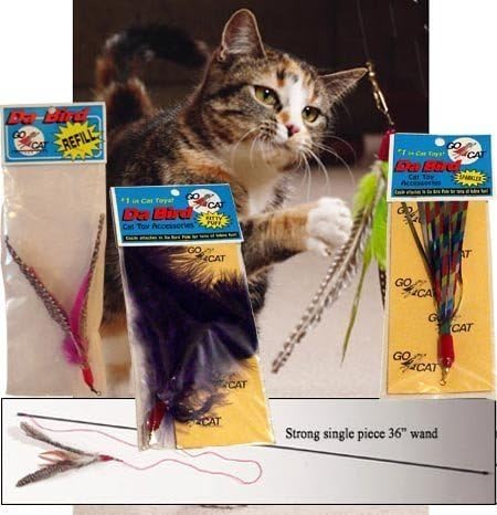 Litterboy pets The Da Bird Super Pack (Includes 1 Da Bird Original 36" Single Pole Cat Toy, Feather Refill, Sparkly Attachment, Kitty Puff Attachment & Peacock Feather)