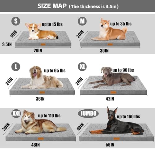Patas Lague Orthopedic Large Dog Bed Washable Pet Crate Mat 48''X30'' Grey - Image 5