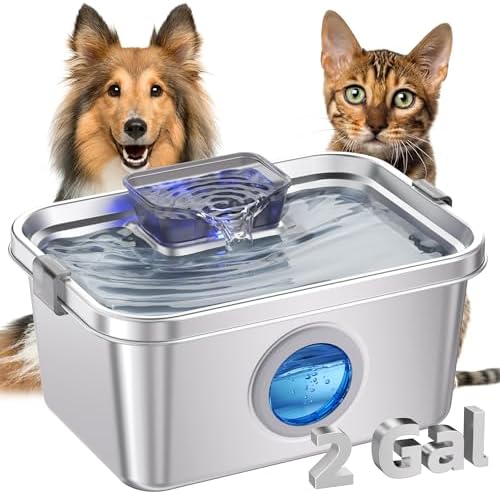 PETIMI Cat & Dog Water Fountain, 2 Gallon 304 Food Grade Stainless Steel Pet Water Fountain, Ultra Quiet Dog Water Bowl Dispenser, Safety Lock, 3 Replacement Filters, Smart Water Pump Protection by Unknown