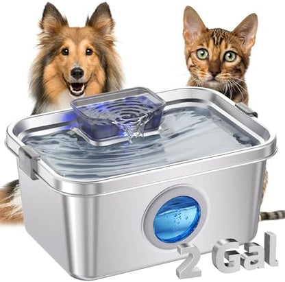 PETIMI Cat & Dog Water Fountain, 2 Gallon 304 Food Grade Stainless Steel Pet Water Fountain, Ultra Quiet Dog Water Bowl Dispenser, Safety Lock, 3 Replacement Filters, Smart Water Pump Protection by Unknown