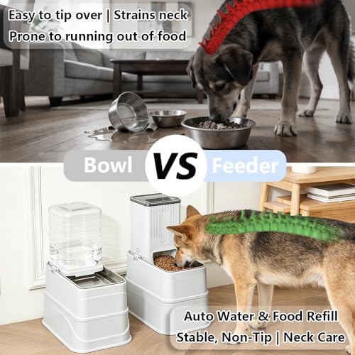 Elevated Automatic Pet Feeder & Water Dispenser, 128 Fl Oz/1 Gallon Water & 4.4lb Food Capacity, Stainless Steel Bowl, 2-Level Height Adjustable, Neck Protection for Small/Medium Dogs,Anti-Choking - Image 3