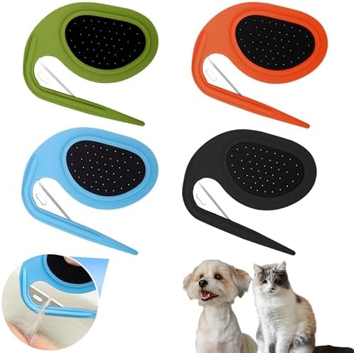 4Pcs Cat Dematting Comb Set - Safe Hidden Blade Pet Knot Remover for Matted Fur, No Scratch Grooming Detangling Tool for Dogs & Cats, Non-Slip Handle by YTaraHub