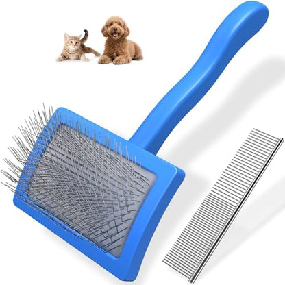 2PCS Slicker Brush for Dogs & Pet Comb,Professional Dog Grooming Brush (Goldendoodles,Poodles,Labradoodles) with Extra Long Pins to Effectively Remove Tangles, Knots and Mats (Blue, Medium) by Unknown