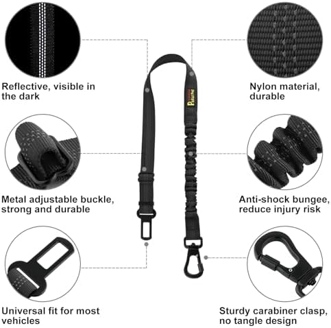 Plutus Pet Dog Seat Belt for Car, Adjustable Harness with Elastic Bungee - Image 2