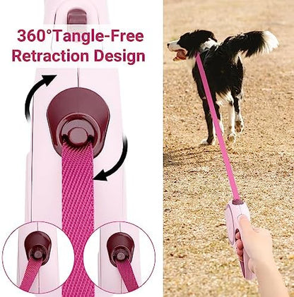 Segarty Dog Retractable Leash, 16ft Heavy Duty Walking Dog Leash for Medium Small Pet up to 44lb, Anti-Slip Handle 360°Tangle-Free Nylon Tape, 1-Handed 1 Button Lock and Release (Pink Wine) - Image 4