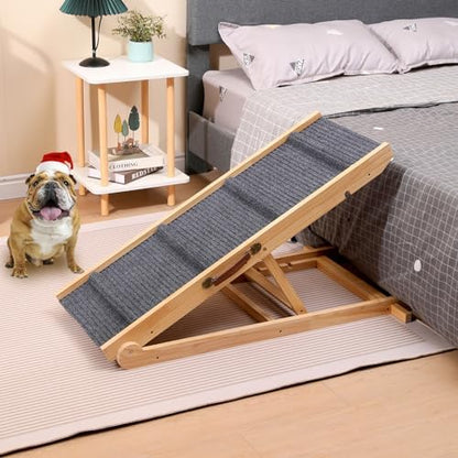 Foldable Wooden Dog Ramp Wooden Dog Ramp for Bed-5 Adjustable Heights - Image 5