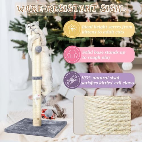 ANWA 32" Tall Sisal Cat Scratching Posts Tree for Indoor Cats Adults, Gray - Image 5
