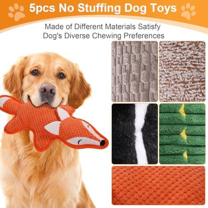 5 Pack No Stuffing Squeaky Dog Toys for Large Dogs - Interactive Durable Plush Chew Toy with Crinkle Paper, Safe Pet Toy for Small to Large Breed, Ideal for Puppy Gifts & Tug of War Toys - Image 4
