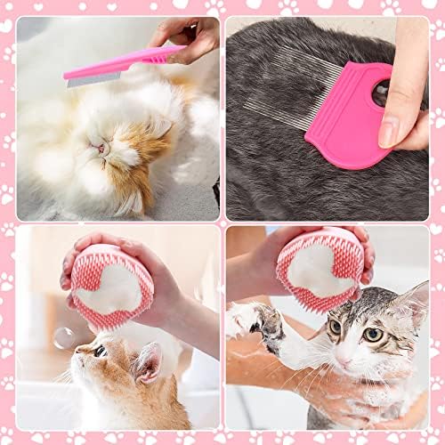 VCZONE 8 Pcs Cat Brush Grooming Kits, Pet Self Cleaning Kit with Pet Nail Clipper and File, Flea Comb, Pet Shampoo Bath Brush, Pet Shedding Brush, Silicone Toothbrush (Pink) - Image 4