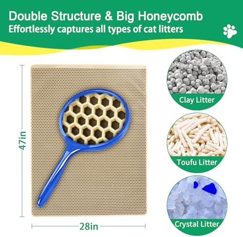 GRELY XL 47 x 28 Extra Large Double Layer Cat Litter Mat, Kitty Box Mat, Waterproof Urine Proof Non-Slip Cats Rug for Pet,Litter Trapping Mat - Image 2