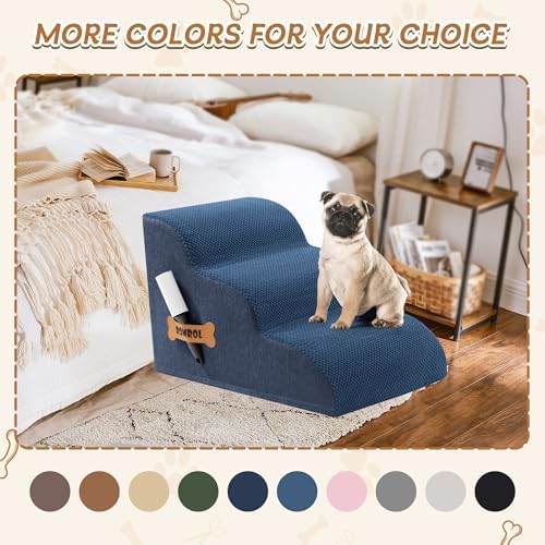 Romrol Dog Stairs Ramp for High Beds Couches, High Density Foam Pet Steps with Durable Non-Slip Waterproof Fabric Cover, Dog Stairs for Small Dogs or Cats or Pets, 3-Step,15 Inch,Dusty Blue - Image 6