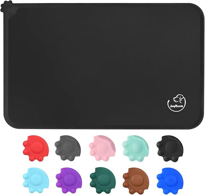 Silicone Waterproof Dog Cat Pet Feeding Mats, Non Slip, Easy Clean Pet Dog Cat Bowl Mats Placemat (18.5" x 11.5") Black