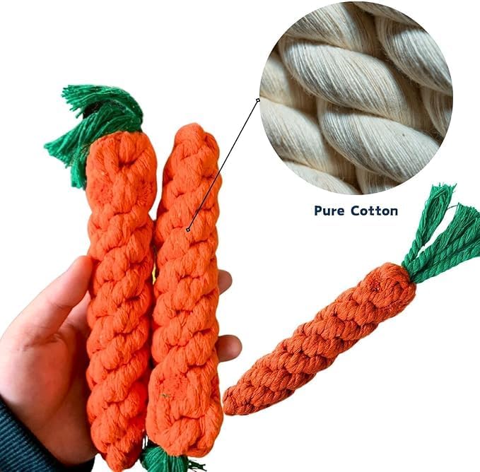 2 PCS Carrot Dog Rope Toys for Dogs, Durable Chew Toys for Aggressive Chewers, Entertainment and Interaction, Teeth Cleaning and Chewing, All-Cotton
