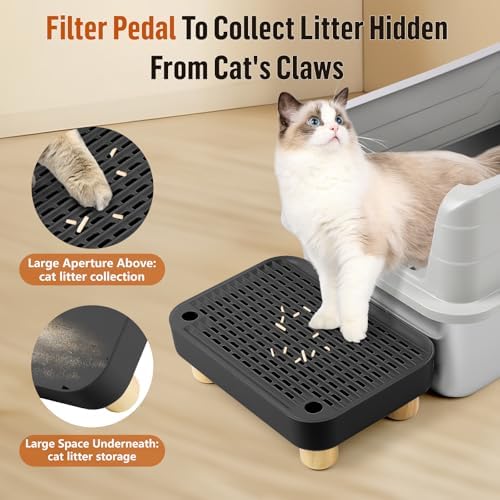 Litter Box Step, Cat Litter Ramp with Wooden Base, Black - Image 3