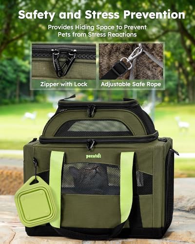Pecute Cat Carrier,Top Expandable Dog Crate for Travel, Green - Image 5