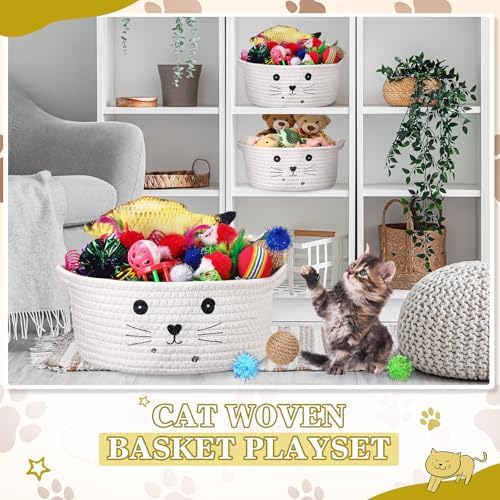 Zopeal 58 Pcs Cat Toy Set with Storage Basket Indoor, White, 9.8 Inch - Image 5