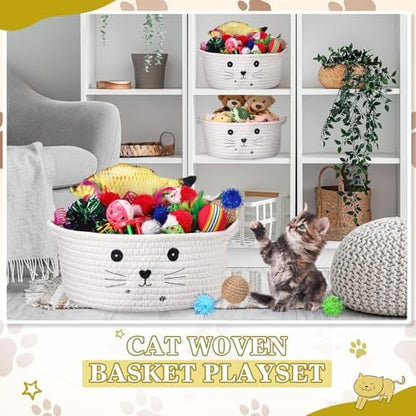 Zopeal 58 Pcs Cat Toy Set with Storage Basket Indoor, White, 9.8 Inch - Image 5