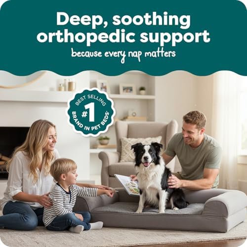 Furhaven Orthopedic Dog Bed for Large/Medium Dogs w/ Removable Bolsters & Washable Cover, For Dogs Up to 55 lbs - Plush & Suede Sofa - Gray, Large - Image 2