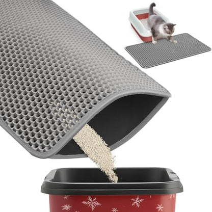 Powools Ultra-Large Cat Litter Mat, 27'' x 19", Double-Layer, Grey by Powools