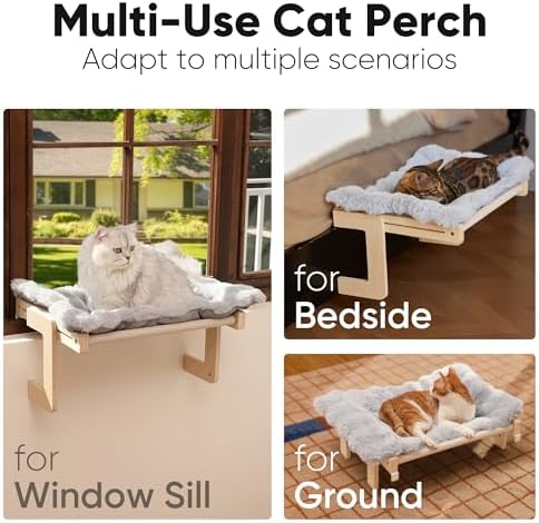 FUKUMARU Cat Window Perch, Sturdy Wood Hammock Window Bed for Indoor Cats - Image 2