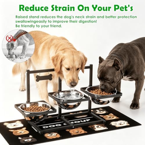 SHAINFUN Elevated Dog Bowls Stand for Large/Extra Large Dogs with Mat, 6 Height Adjustable Raised Dog Bowl, Three 101oz Food Water Bowls - Image 2