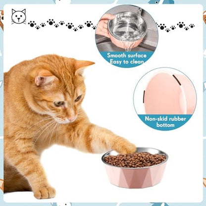 Lallisa 2 Pcs Elevated Cat Bowls Adjustable Raised Cat Feeder Non Slip Food Water with Stand Safe Stainless Steel Bowls with Pet Food Stand for Pets Feeding Eating(Pink) - Image 5