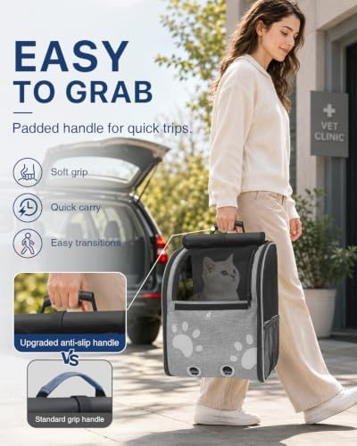 Cat Backpack Carrier with Comfort Handle, Ventilated Cat Backpack - Image 3