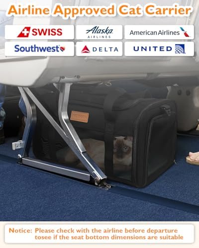 PETUX Airline Approved Pet Carrier for Small Cats up to 12 lb, Black - Image 2
