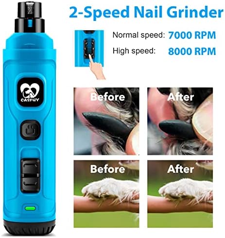 Casfuy Dog Nail Grinder with 2 LED Light - New Version 2-Speed Powerful Electric Pet Nail Trimmer Professional Quiet Painless Paws Grooming & Smoothing for Small Medium Large Dogs(Bright Blue) - Image 5