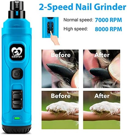 Casfuy Dog Nail Grinder with 2 LED Light - New Version 2-Speed Powerful Electric Pet Nail Trimmer Professional Quiet Painless Paws Grooming & Smoothing for Small Medium Large Dogs(Bright Blue) - Image 5