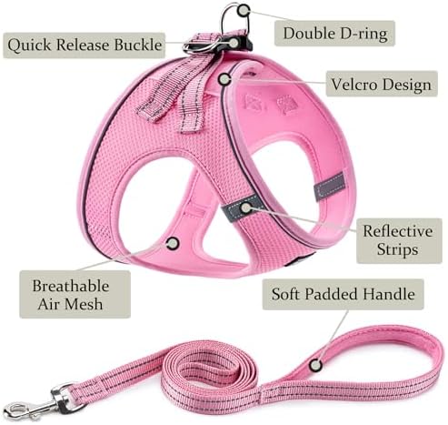 Dog Harness with Leash Set, Step-in Adjustable Puppy Pet Vest, Pink S - Image 2