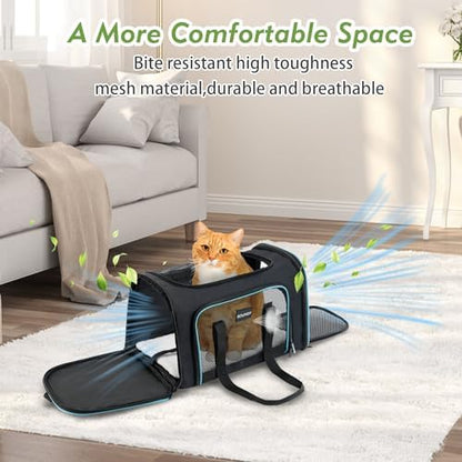 Soundy Large Cat Carrier Dog Carrier Under 25 Lbs,Collapsible Ventilated Portable Pet Bag with Soft Sided Breathable Mesh for Long Car Trips Maxi Load 2 Kittens or Small, Medium Dog (Large Black) - Image 6