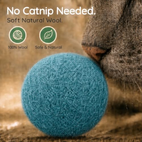 Wool Cat Toys - Felt Cat Toy Balls for Small Pet Fetch and Play - Eco Friendly Quiet Wool Ball Cat Toy for Cats and Kittens - 6 PCS Choose Your Colors (Aqua) - Image 5