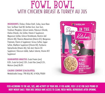 Weruva Dogs in the Kitchen, Fowl Ball with Chicken Breast & Turkey Au Jus Dog Food, 2.8oz Pouch (Pack of 12) - Image 6