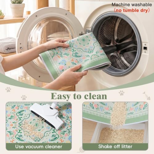 Bienbee Cat Litter Mat, 2PCS 28"x20" Machine Washable Litters Box Mats Non-Slip &Waterproof Cat Litters Trapping Mats Easy to Clean Mat for Litter Box Less Waste Protects Floors Bean Green Mandala M - Image 6