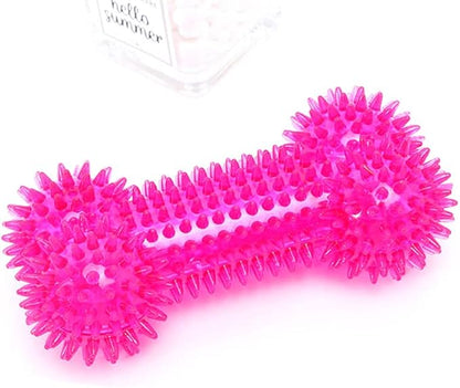 Dog Squeaky Bone Chew Toy for Aggressive Chewers, Durable Dog Rubber Bone Toy Dogs Teeth Cleaning and Training (Rose Pink)