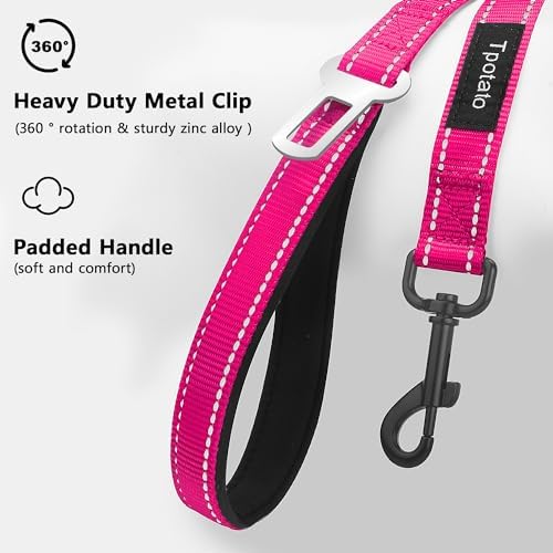 6 Foot Fuchsia Dog Leashes for Large Medium and Small Breed Dogs That Pull,Reflective Nylon Heavy Duty Dog Leash with 2 Comfortable Padded Traffic Handles and Car Seat Belt for Walking and Training - Image 2