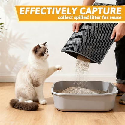 Pieviev 2 Packs Cat Litter Mat Double Layer Waterproof Urine Proof Trapping Mat (24"X15", Black) - Image 3