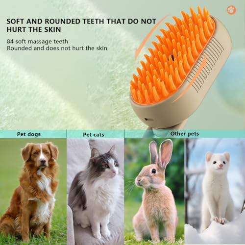 QSUKE Cat Steam Brush 3-in-1, Rechargeable Anti-Static Pet Grooming Tool with Vibration Massage, Professional Shedding & Detangling Comb for Dogs & Cats（1pc Brush+wash Free Essence for Pets） - Image 2