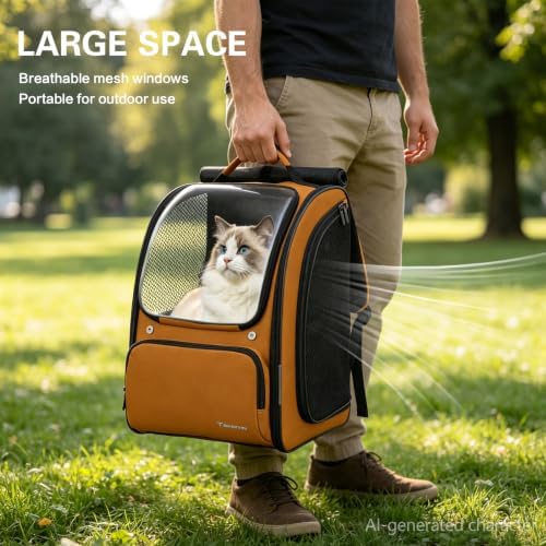 Expandable Cat Backpack Carrier for Cats, Kitten and Puppy, Brown - Image 4