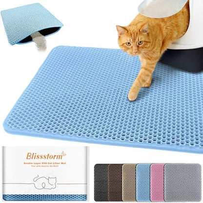 Cat Litter Mat 12"x18",Double Layer EVA litterbox Mat, Blue by BLISSSTORM