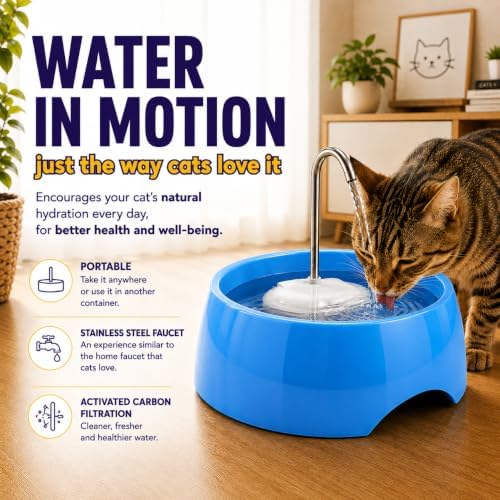 Aqua MINI Portable Pet Water Fountain - Automatic Drinking Bowl for Cats and Dogs - Stainless Steel Faucet - Replaceable Filters - Easy Cleaning - Ideal for Multiple Pets - 1.2L/42 fl oz - Blue - Image 5
