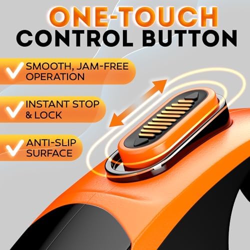 Retractable Dog Leash 16.4 ft – 360° Tangle-Free Design – Heavy Duty Reflective Leash – Soft Anti-Slip Grip Outdoor Daily for Small Medium Dogs up to 50 lbs (Orange) - Image 3
