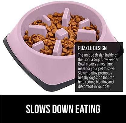 GORILLA GRIP® Patented Slow Feeder Dog and Cat Bowl, BPA Free, 1 Cup Pink - Image 3