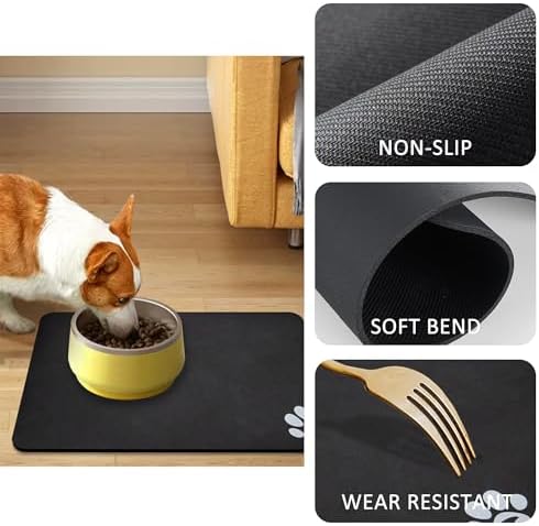 YCT Pet Cat Food Mats - Non Slip Super Absorbent, with Footprints Logo, 18.1 x 11.8 inches, Dark - Image 4