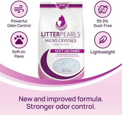 Litter Pearls Micro Crystals Unscented Non-Clumping Crystal Cat Litter with Odorbond, 7 lb, White, Clear and Blue Crystals (LPMC7) - Image 2